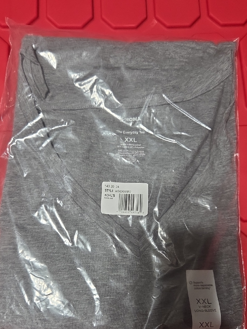 Gray V-Neck Long Sleeve Tee